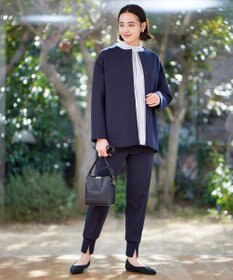 UNFILO 【洗える/シワになりにくい】ダブルフェイスジャージー　ノーカラー