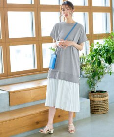 Tiaclasse 【洗える】裏毛プリーツコンビワンピース