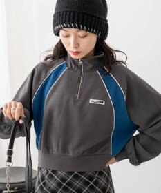 WEGO パイピング切替ショートハーフZIPスウェット