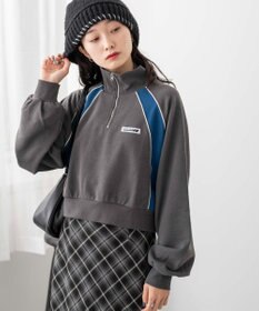 WEGO パイピング切替ショートハーフZIPスウェット