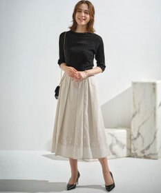 組曲 レースパネルプリント タックフレアスカート