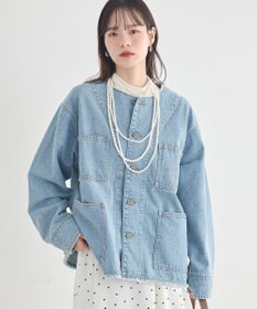 earth music&ecology 【綿100％】デニムノーカラーカバーオール