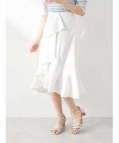 earth music&ecology アシメペプラムフレアバックレースミディ丈スカート