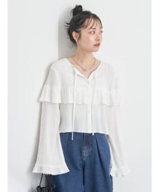 earth music&ecology フリル切替えショートブラウス