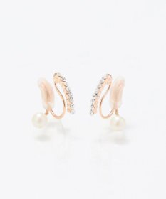 Phoebe 【痛くないシリーズ】ラインストーンパールフロートライトフィットイヤリング　シャンパンゴールド