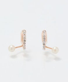 Phoebe 【痛くないシリーズ】ラインストーンパールフロートライトフィットイヤリング　シャンパンゴールド