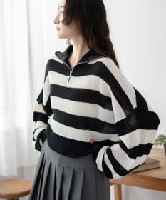 WEGO ボーダーハーフジップニットプルオーバー