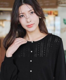 Tiaclasse 【洗える】透かし柄ニットコンビカーディガン