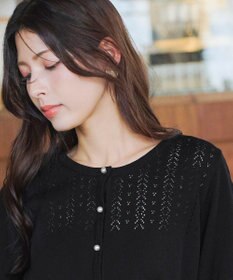 Tiaclasse 【洗える】透かし柄ニットコンビカーディガン