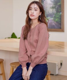 Tiaclasse 【洗える】透かし柄ニットコンビカーディガン