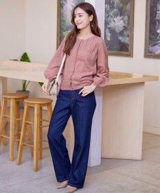 Tiaclasse 【洗える】透かし柄ニットコンビカーディガン