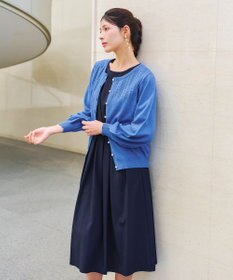 Tiaclasse 【洗える】透かし柄ニットコンビカーディガン