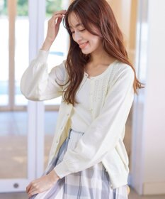 Tiaclasse 【洗える】透かし柄ニットコンビカーディガン