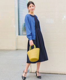 Tiaclasse 【洗える】透かし柄ニットコンビカーディガン