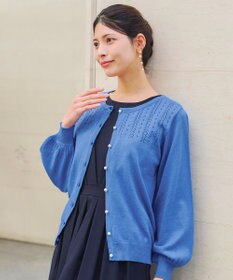 Tiaclasse 【洗える】透かし柄ニットコンビカーディガン