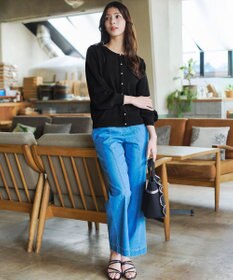 Tiaclasse 【洗える】透かし柄ニットコンビカーディガン