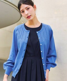 Tiaclasse 【洗える】透かし柄ニットコンビカーディガン