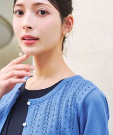 Tiaclasse 【洗える】透かし柄ニットコンビカーディガン