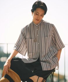 自由区 S 【カタログ掲載・セットアップ対応・洗える】リネンビスコースストライプ シャツ