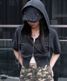 WEGO ヴィンテージウォッシュロゴ半袖パーカー