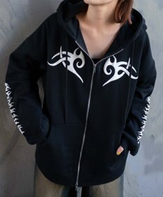 WEGO 【裏起毛/セットアップ対応】グラフィック裏起毛ZIPビッグパーカー