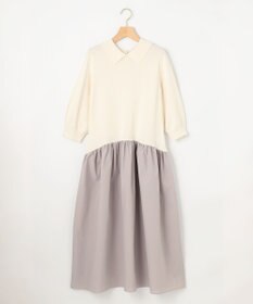 組曲 襟付きドッキング ニットワンピース