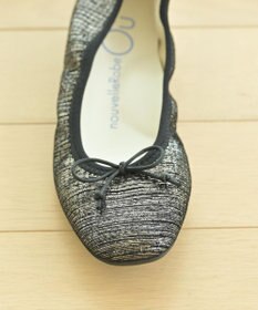 nouvelleRobe Oū 【本革・高反発】Square スクエアトゥ ブラックメタリックバレエシューズ