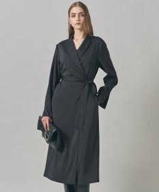 ICB L 【洗える】ストレッチダブルサテン テーラーカラー ラップワンピース