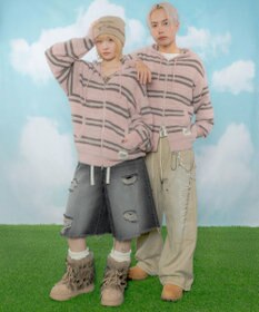 WEGO 【ユニセックス着用ITEM】シャギーボーダーニットパーカー