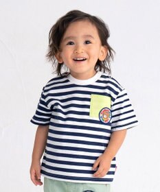 MIKI HOUSE HOT BISCUITS 【80-120cm】 ポケット付き 先染め ボーダー柄 半袖Tシャツ