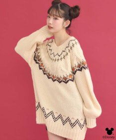 earth music&ecology Disney/ミッキー刺繍ノルディックニットチュニック