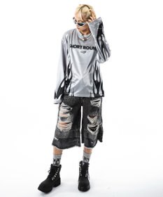 WEGO 【ユニセックス着用ITEM】ファイヤーパターンゲームロゴT（長袖）