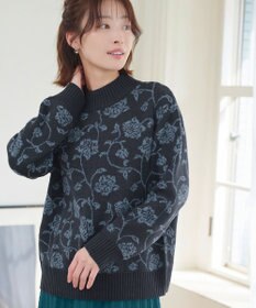 Tiaclasse L 【洗える】フラワージャガードニットトップス