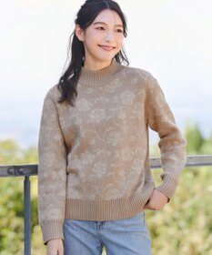 Tiaclasse L 【洗える】フラワージャガードニットトップス