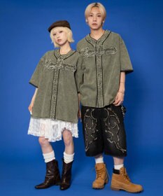 WEGO 【ユニセックス着用ITEM】ベースボールデニムグラフィックシャツ（SS）