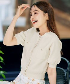 Tiaclasse 【洗える】鹿の子柄ニットショートカーディガン