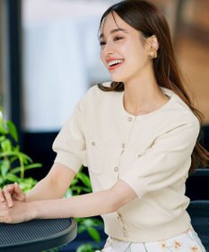 Tiaclasse 【洗える】鹿の子柄ニットショートカーディガン