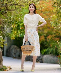 Tiaclasse 【洗える】鹿の子柄ニットショートカーディガン