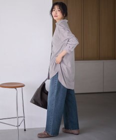 ANY L 【洗濯機可/ウエストゴム/ストレッチ】ワイドデニムパンツ