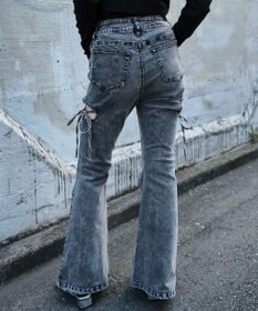 WEGO カットアウトリボンストレッチデニムフレアパンツ