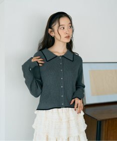 earth music&ecology バイカラートリムニットカーディガン