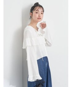earth music&ecology フリル切替えショートブラウス