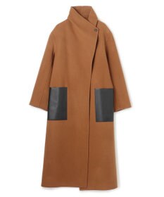 BEIGE， LEMOORE / ウールリバーフェイクレザーポケット付きコート