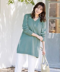 Tiaclasse L 【洗える】幅広く活躍が期待できるVネックリブニットチュニック