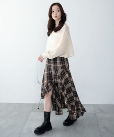 WEGO チェックアシンメトリーフリルロングスカート