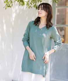 Tiaclasse L 【洗える】幅広く活躍が期待できるVネックリブニットチュニック