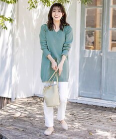 Tiaclasse L 【洗える】幅広く活躍が期待できるVネックリブニットチュニック
