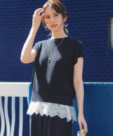 23区 S 【一部予約/WEB&一部店舗限定】クレープコットン アゼラメ ニット ネイビー系