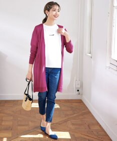 Tiaclasse 【洗える】バックリブプリーツ編みロングカーディガン