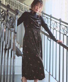 Feroux 刺繍入りベロアキャミソール ワンピース ブラック系